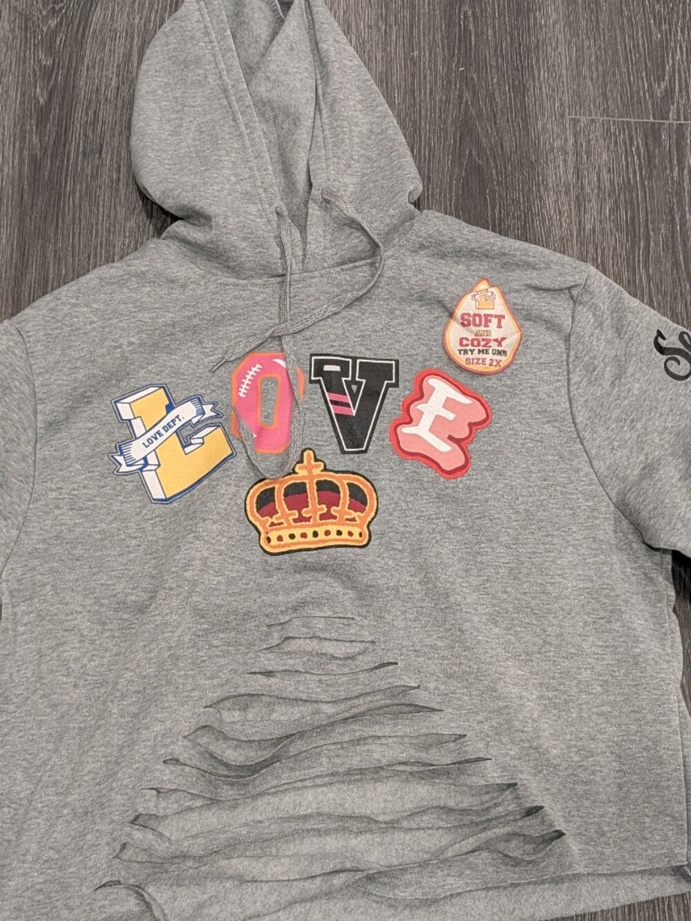 Women's Gray Patchwork Hooded Sweatshirt - Casual Graphic Top